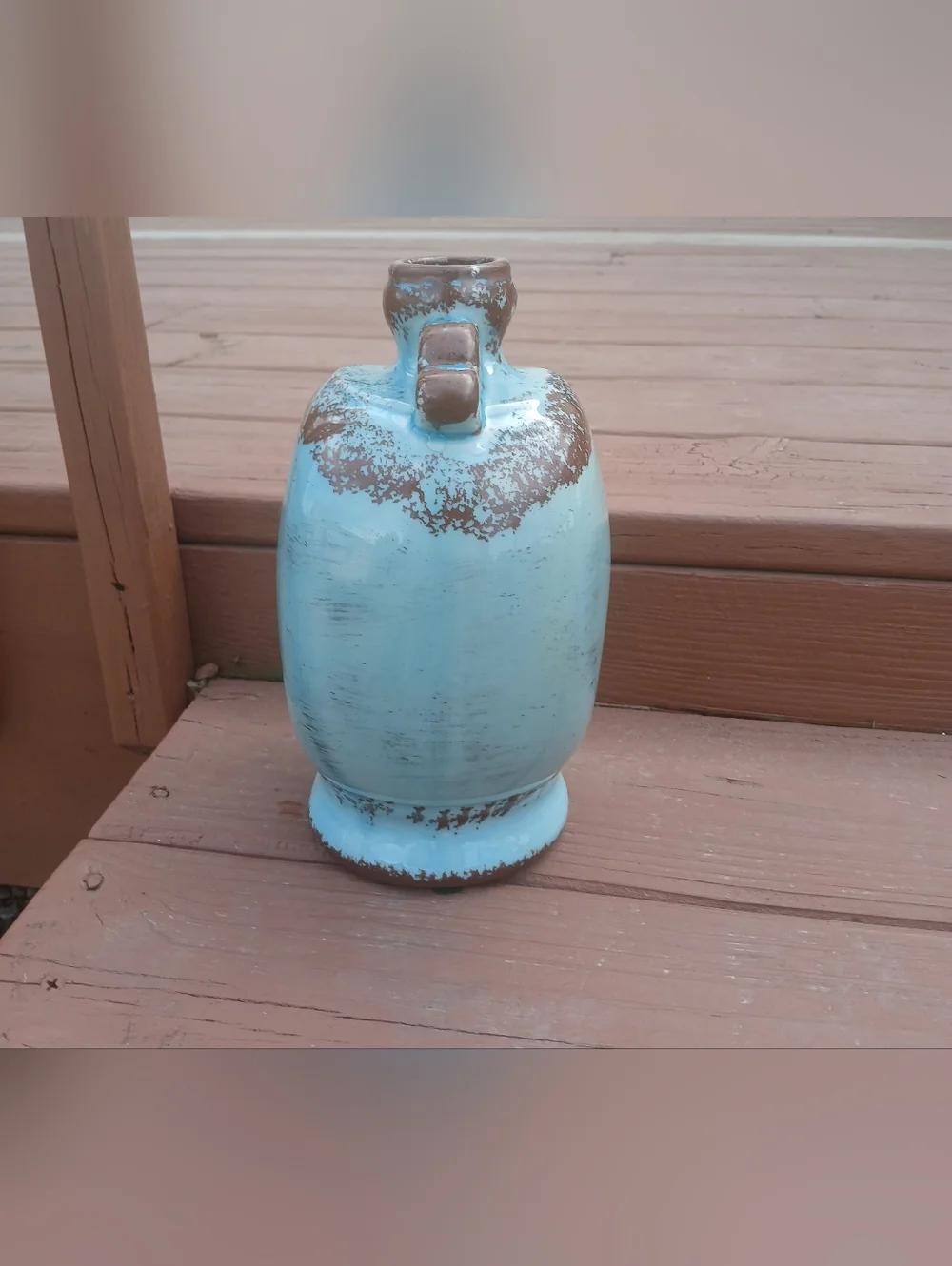 Distressed Turquoise Ceramic Vase